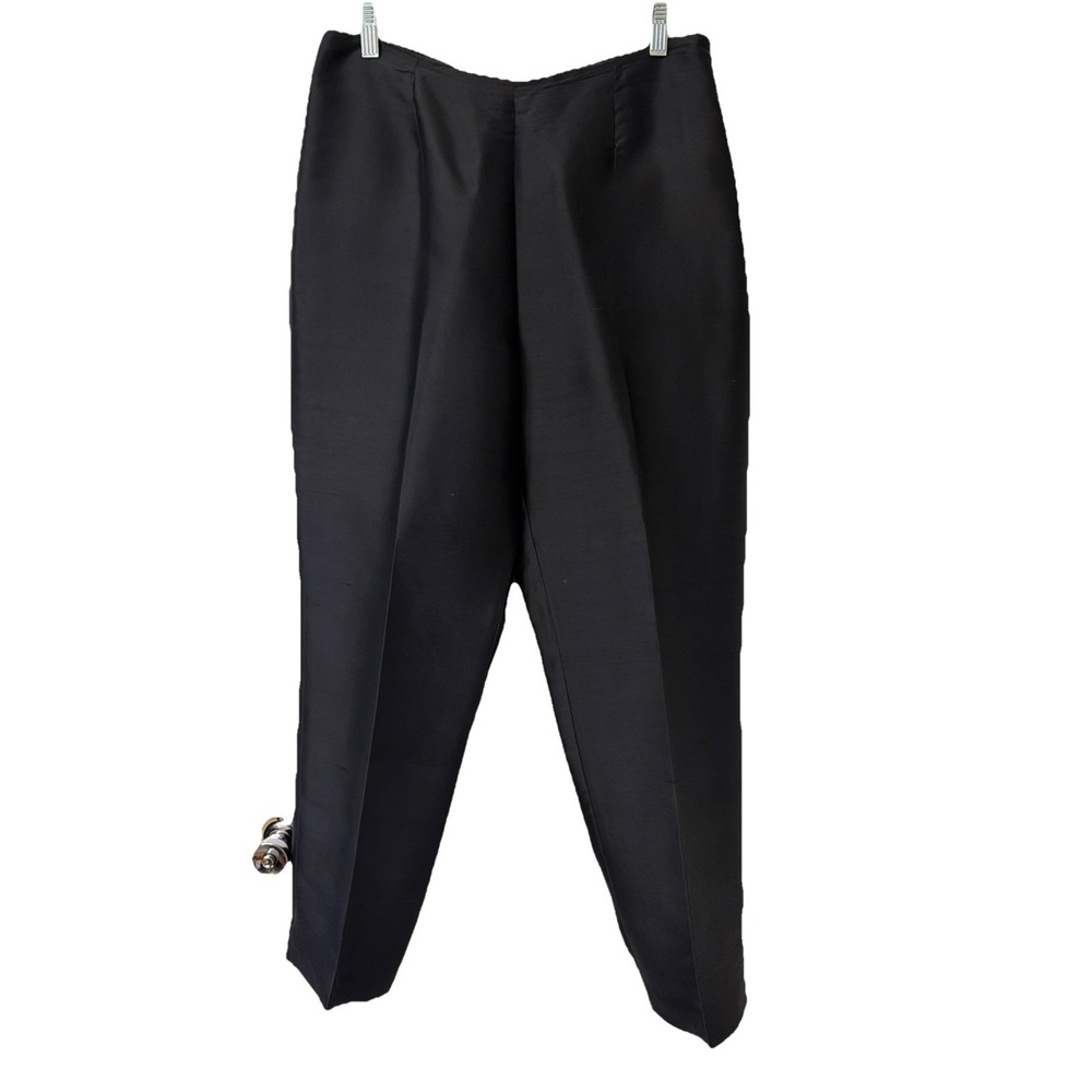 Vintage Ann Taylor Silk Pants Womens 12 Side Zip Mid Rise Straight Lined Black